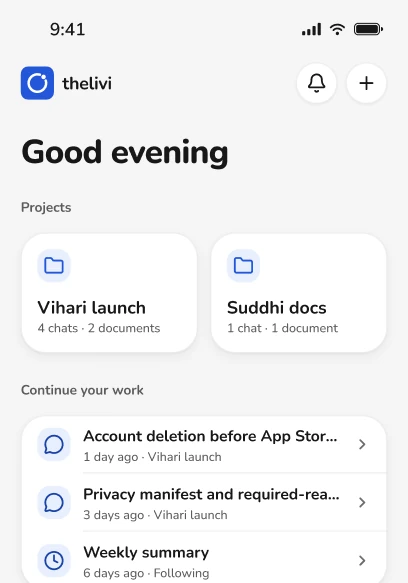 Thelivi home screen on iPhone