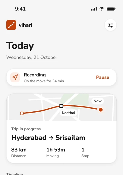 Vihari Today screen recording a trip